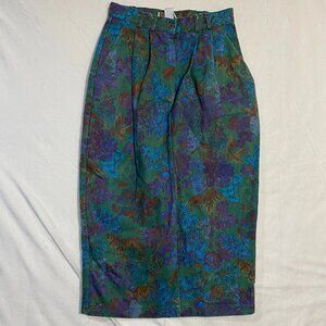 Vintage On The Verge Straight Denim Skirt Womens 11/12 Multicolor Floral Midi